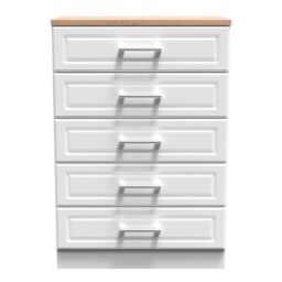 Sevilla Ready Assembled Matt White Light Oak Effect 5 Drawer Wide Chest (H)1075mm (W)765mm (D)415mm - thumbnail 2