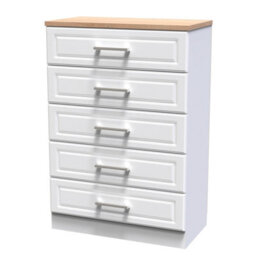 Sevilla Ready Assembled Matt White Light Oak Effect 5 Drawer Wide Chest (H)1075mm (W)765mm (D)415mm - thumbnail 1