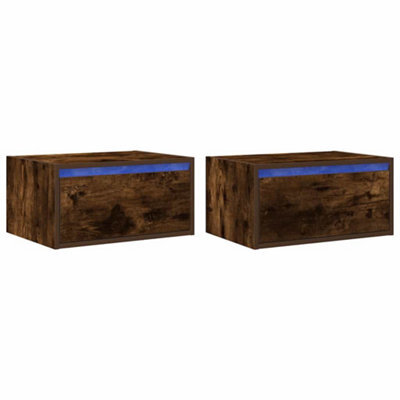 Berkfield Durable Wall-Mounted Bedside Cabinets With Led Lights 2 Pcs Smoked Oak - image 1