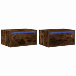 Berkfield Durable Wall-Mounted Bedside Cabinets With Led Lights 2 Pcs Smoked Oak - thumbnail 1