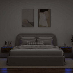 Berkfield Durable Wall-Mounted Bedside Cabinets With Led Lights 2 Pcs Smoked Oak - thumbnail 5