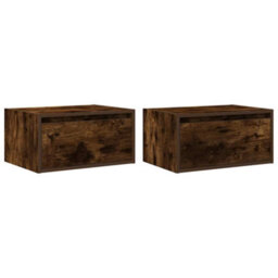 Berkfield Durable Wall-Mounted Bedside Cabinets With Led Lights 2 Pcs Smoked Oak - thumbnail 3