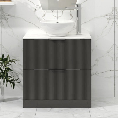 Royal Bathrooms Lyon 800mm Gloss Anthracite Fluted Floor Standing Vanity Unit 2 Drawer With Countertop Basin - Breeze - image 1