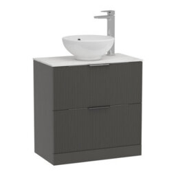 Royal Bathrooms Lyon 800mm Gloss Anthracite Fluted Floor Standing Vanity Unit 2 Drawer With Countertop Basin - Breeze - thumbnail 5