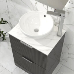 Royal Bathrooms Lyon 800mm Gloss Anthracite Fluted Floor Standing Vanity Unit 2 Drawer With Countertop Basin - Breeze - thumbnail 4