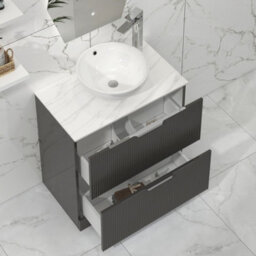 Royal Bathrooms Lyon 800mm Gloss Anthracite Fluted Floor Standing Vanity Unit 2 Drawer With Countertop Basin - Breeze - thumbnail 3