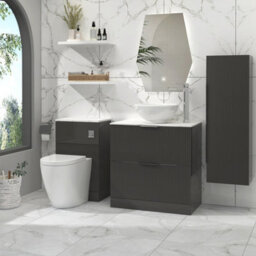 Royal Bathrooms Lyon 800mm Gloss Anthracite Fluted Floor Standing Vanity Unit 2 Drawer With Countertop Basin - Breeze - thumbnail 2