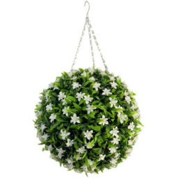 Best Artificial 38Cm White Lily Hanging Basket Flower Topiary Ball - Suitable For Outdoor Use - Weather & Fade Resistant - thumbnail 2