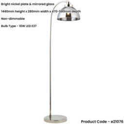Loops 1440mm Floor Lamp - Bright Nickel & Mirrored Glass Contemporary Sleek - Standing Led Light Base & Shade - thumbnail 2