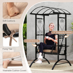 Costway Patio Swing Chair Outdoor Porch Swing With Stand And 2 Trellises For Adults - thumbnail 6