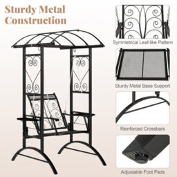 Costway Patio Swing Chair Outdoor Porch Swing With Stand And 2 Trellises For Adults - thumbnail 7