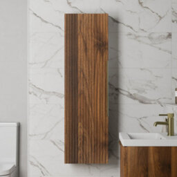 Aveli 1200 X 350mm Fluted Wall Mounted Tall Bathroom Cabinet Storage Cupboard Walnut