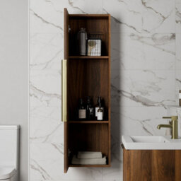 Affine 1200 X 350mm Fluted Wall Mounted Tall Bathroom Cabinet Storage Cupboard Walnut - thumbnail 3
