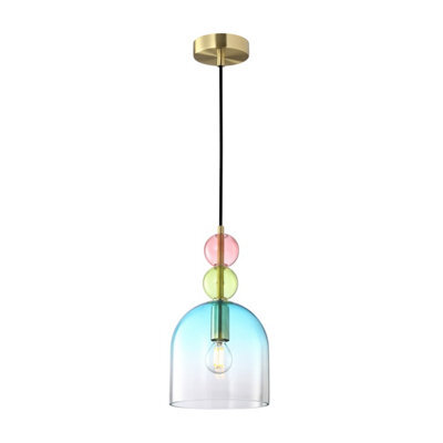 Luminosa Lighting Luminosa Manso 16Cm Dome Pendant Ceiling Light Gold With Shine With Pink, Green, Blue, Glass Shade - image 1