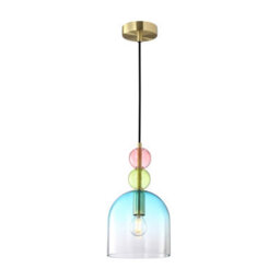 Luminosa Lighting Luminosa Manso 16Cm Dome Pendant Ceiling Light Gold With Shine With Pink, Green, Blue, Glass Shade