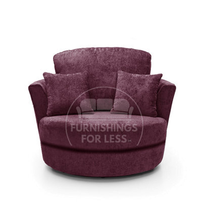 Furnishings For Less UK Monaco Chenille Fabric Swivel Chair 360 Rotation Foam Purple