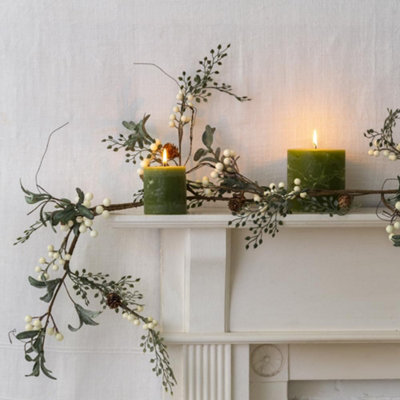 Wholesome Home Artificial Eucalyptus Garland White Berries, Pine Cones, Winter Greenery Decoration Mantel, Christmas (White Berry (145Cm) - image 1