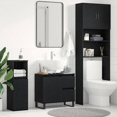 Berkfield Bathroom Sink Cabinet Black Oak 65X33X60 Cm Engineered Wood - image 1