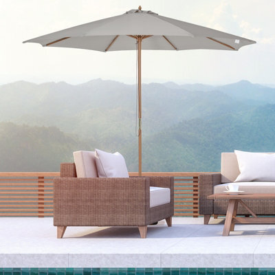 Outsunny 3(M) Wooden Garden Parasol Sun Shade Outdoor Umbrella Canopy Grey - image 1
