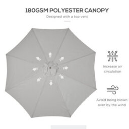Outsunny 3(M) Wooden Garden Parasol Sun Shade Outdoor Umbrella Canopy Grey - thumbnail 5