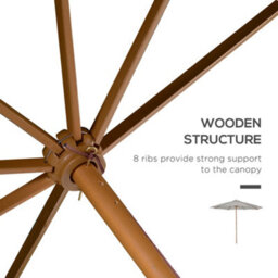 Outsunny 3(M) Wooden Garden Parasol Sun Shade Outdoor Umbrella Canopy Grey - thumbnail 6