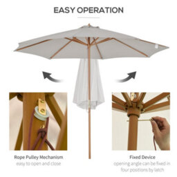 Outsunny 3(M) Wooden Garden Parasol Sun Shade Outdoor Umbrella Canopy Grey - thumbnail 4