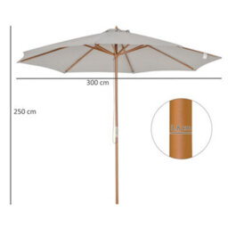 Outsunny 3(M) Wooden Garden Parasol Sun Shade Outdoor Umbrella Canopy Grey - thumbnail 3