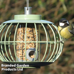 Garden Gear Happy Beaks The Nuttery Squirrel-Proof Lantern Bird Seed Feeder In Green Steel Cage Easy To Hang And Clean - thumbnail 2