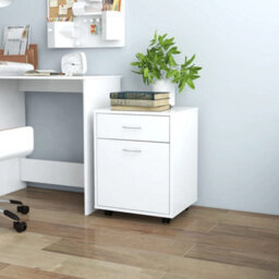 Vidaxl Rolling Cabinet White 45X38X54 Cm Engineered Wood - thumbnail 1