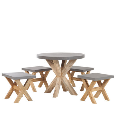 Beliani Garden Dining Set With Stools 4 Seater Olbia Concrete Grey - image 1