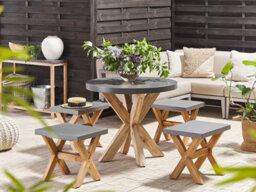 Beliani Garden Dining Set With Stools 4 Seater Olbia Concrete Grey - thumbnail 2
