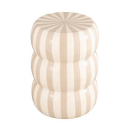 Sweeek - Side Table End Table Bedside Table Enamelled Steel With Stripes Diam.33X H 46Cm Beige 33X33X46 Cm - Loli - thumbnail 2