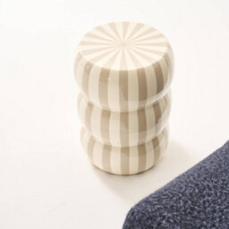 Sweeek - Side Table End Table Bedside Table Enamelled Steel With Stripes Diam.33X H 46Cm Beige 33X33X46 Cm - Loli - thumbnail 7