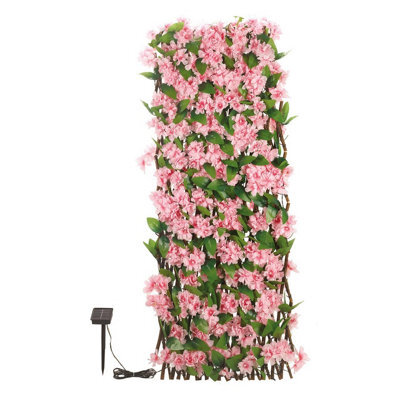 Faux Cherry Blossom Trellis With 50 Led Solar Lights - Realistic Artificial Flower Garden Wall Or Fence Decoration - H180 X W60Cm - image 1