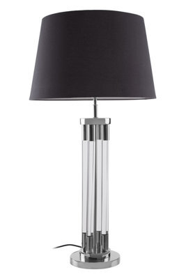 Orsina Contemporary Table Lamp With Tubular Acrylic Base, Nickel Finish Lighting For Living Room, Fabric Shade Lamp - image 1