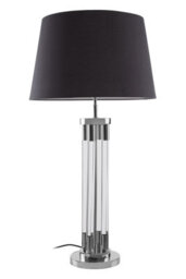 Orsina Contemporary Table Lamp With Tubular Acrylic Base, Nickel Finish Lighting For Living Room, Fabric Shade Lamp - thumbnail 1