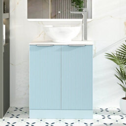Royal Bathrooms Evora 700mm Powder Blue Fluted Floor Standing Vanity Unit 2 Door With Countertop Basin - Breeze - thumbnail 1