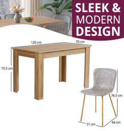 Hallowood Furniture Newquay Oak Fixed Top Table 120Cm With 6 Taupe Leather Effect Chairs - thumbnail 3