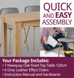 Hallowood Furniture Newquay Oak Fixed Top Table 120Cm With 6 Taupe Leather Effect Chairs - thumbnail 8