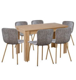 Hallowood Furniture Newquay Oak Fixed Top Table 120Cm With 6 Taupe Leather Effect Chairs - thumbnail 9