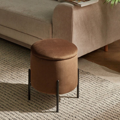 Wyld And Coco Storage Pouffe In Dark Brown Velvet With Pine Wood Base, W37 X D37 X H40Cm - image 1