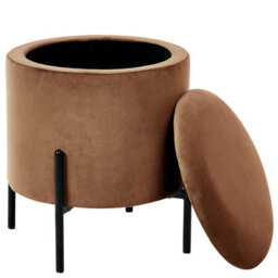 Wyld And Coco Storage Pouffe In Dark Brown Velvet With Pine Wood Base, W37 X D37 X H40Cm - thumbnail 4