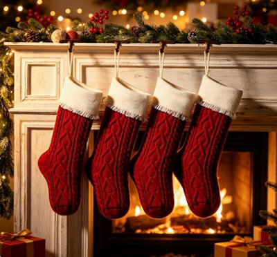 Amorly 4Pcs Red White Knitted Christmas Stockings With Ruffled Cuff, Hanging Xmas Stocking Decorations For Fireplace Mantel - image 1