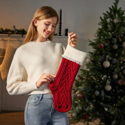 Amorly 4Pcs Red White Knitted Christmas Stockings With Ruffled Cuff, Hanging Xmas Stocking Decorations For Fireplace Mantel - thumbnail 4