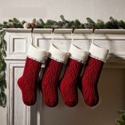 Amorly 4Pcs Red White Knitted Christmas Stockings With Ruffled Cuff, Hanging Xmas Stocking Decorations For Fireplace Mantel - thumbnail 3