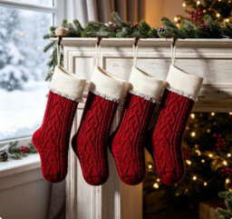 Amorly 4Pcs Red White Knitted Christmas Stockings With Ruffled Cuff, Hanging Xmas Stocking Decorations For Fireplace Mantel - thumbnail 2