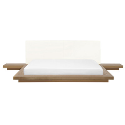 Beliani Bed Faux Leather Zen 180 X 200 Cm (Eu Super King) Natural Ash Wood - image 1