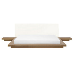 Beliani Bed Faux Leather Zen 180 X 200 Cm (Eu Super King) Natural Ash Wood - thumbnail 1