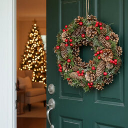 Urbn-Living Urbnliving 34Cm Brown & Red Berries Wreath Festive Decoration With Jute Hanger Traditional Pinecone Décor - thumbnail 4