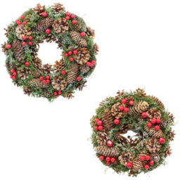 Urbn-Living Urbnliving 34Cm Brown & Red Berries Wreath Festive Decoration With Jute Hanger Traditional Pinecone Décor - thumbnail 2